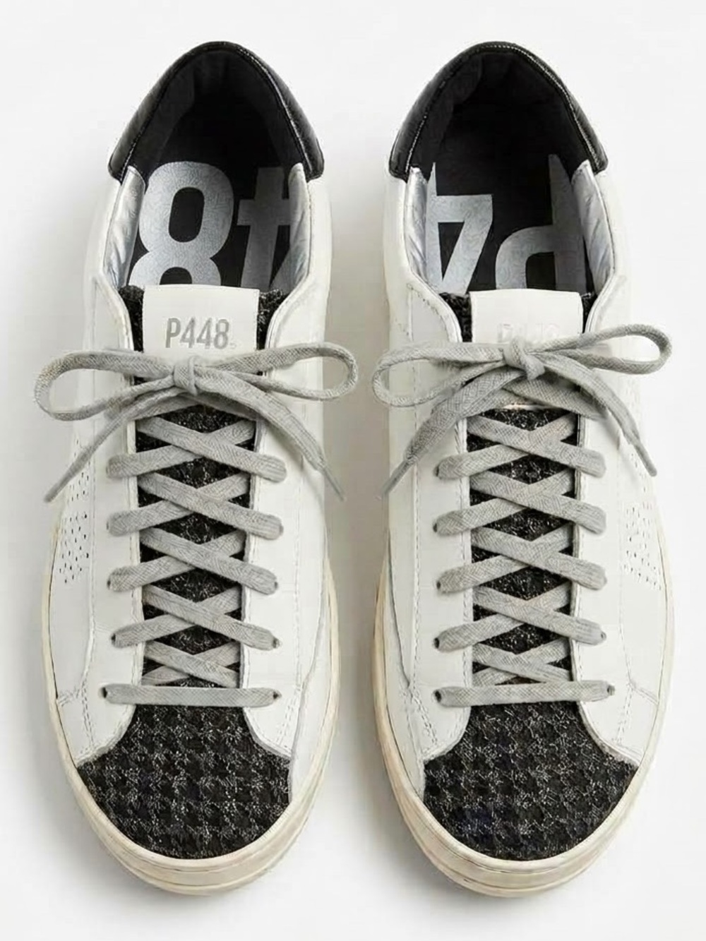 P448 Womens John Sneakers White Black Textured Low Top Size 39